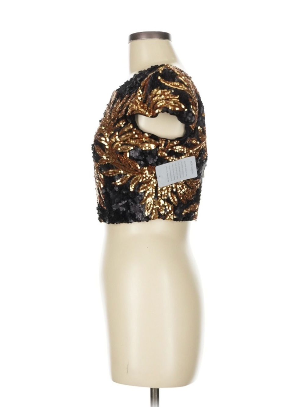 Dress the Population Black & Gold Sequin Floral Crop Top - Picture 4 of 7
